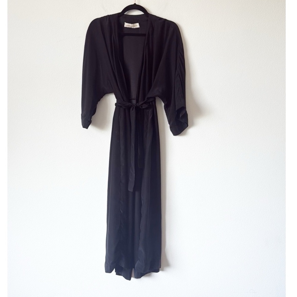 Natalie Martin Silk  Black Long Sleeve Robe
